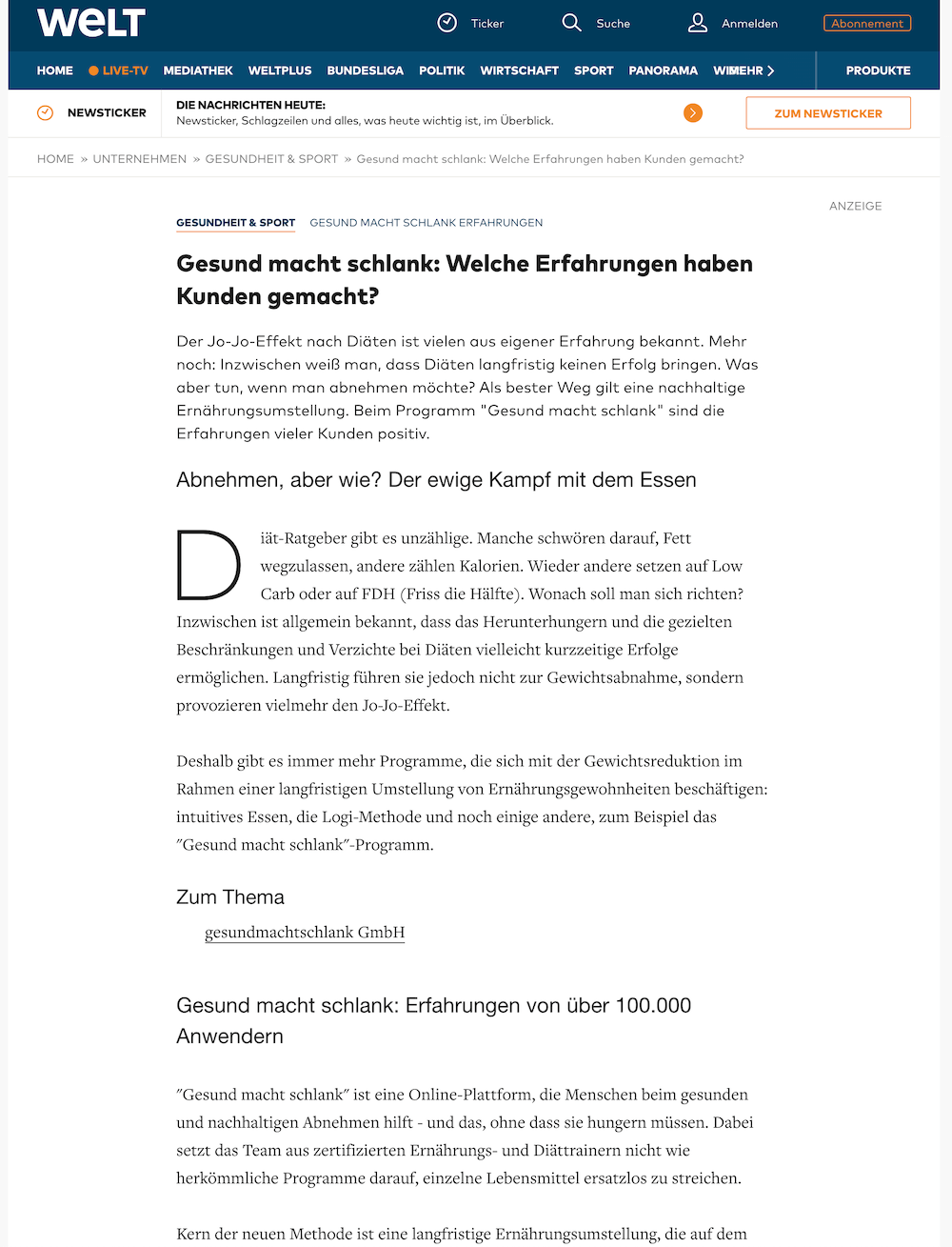 Artikel in der WELT